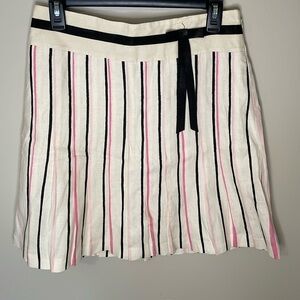 ANN TAYLOR LOFT Pleated sz 4 Black & Pink Stripe Linen Cream Skirt Academia Prep